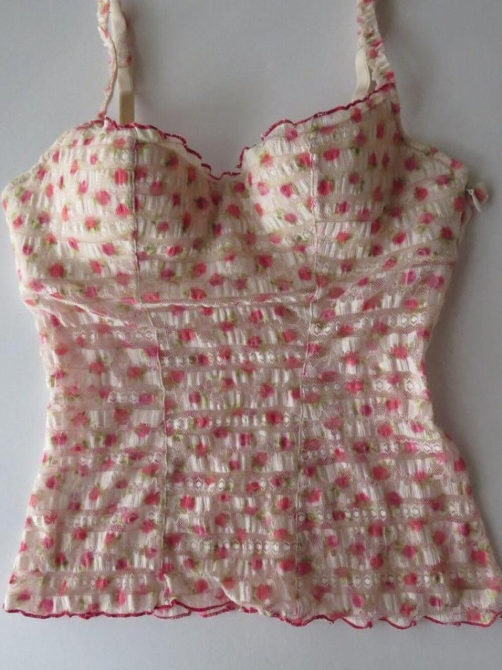 Italian Intimissimi Rose Print Bustier Cami, Pink Floral Lace Corset Top, Vintag